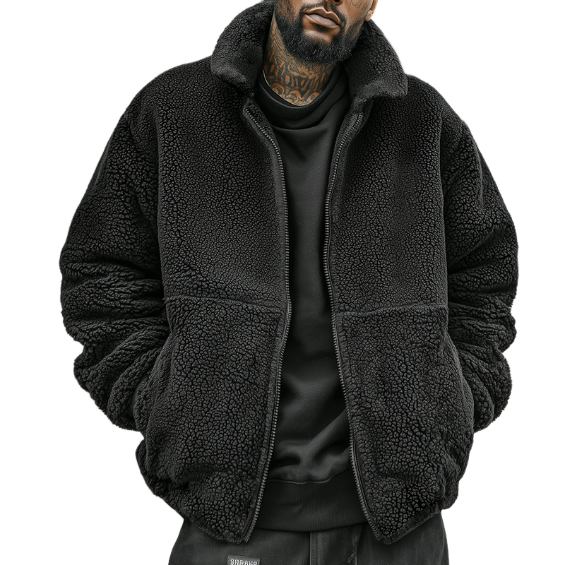 Men's Retro Casual Solid Color Fleece Zip-Up Jacket MTA1854K2TO