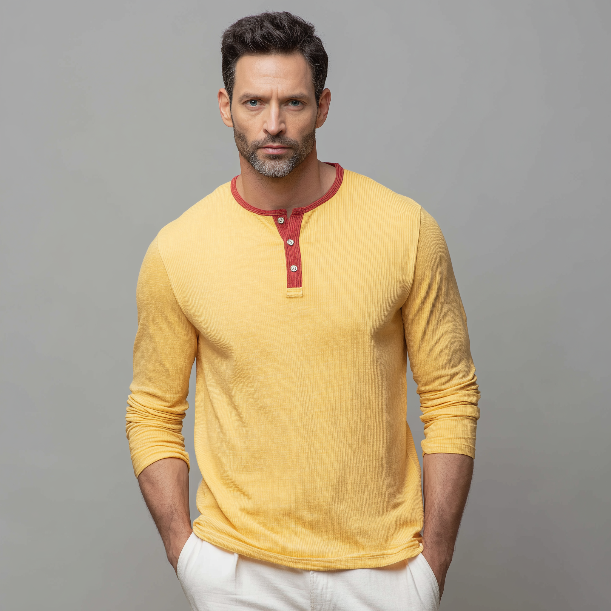 Men's Classic Casual Henley Collar Ribbed Slim Fit Long Sleeve T-Shirt MTA0492H2K