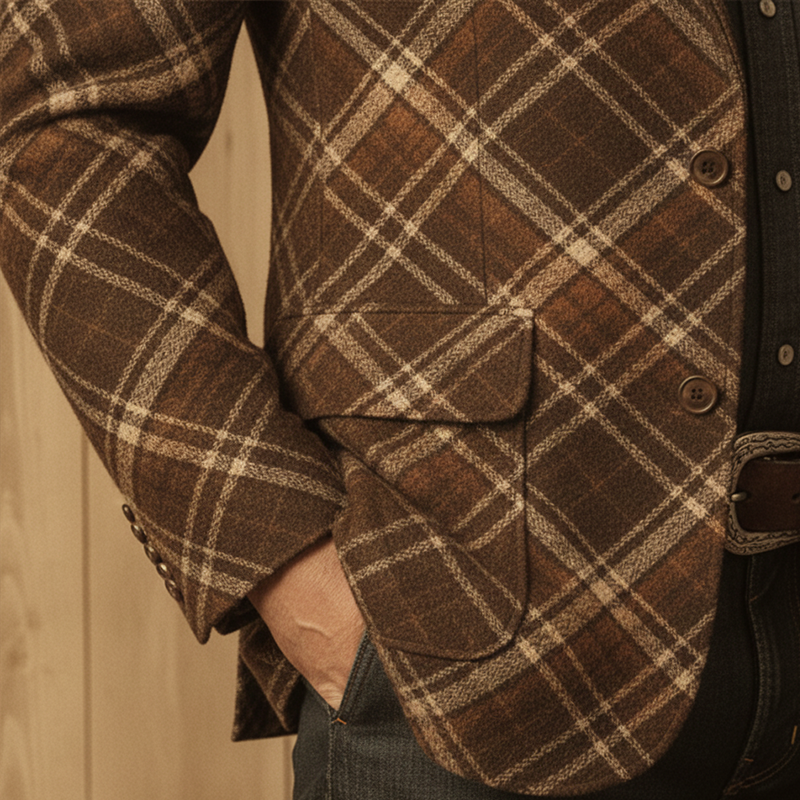 Men's Winter Retro Diamond Pattern Faux Wool Button Suit Jacket MTA2112K0P