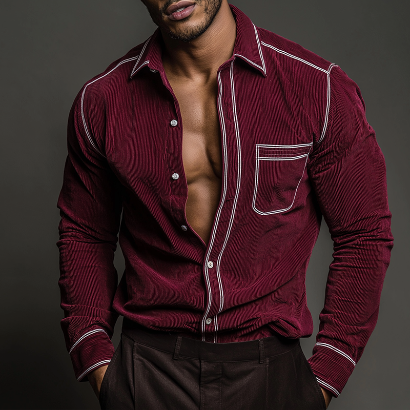 Men's Retro Casual Corduroy Lapel Long Sleeve Shirt MTA0422H4TO