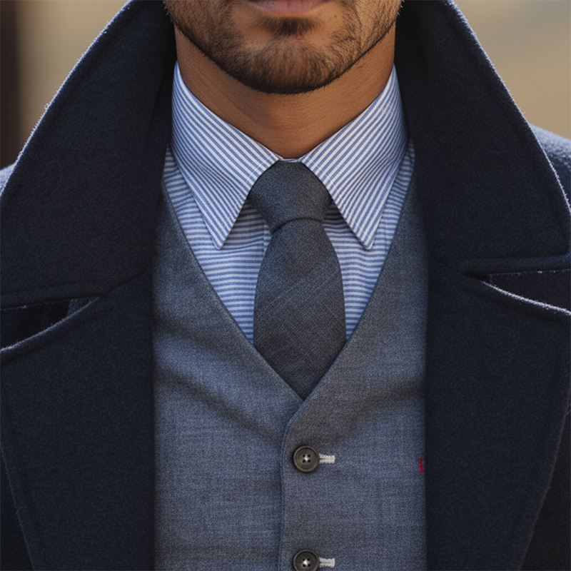 Men's Winter Retro Color-blocked Faux Wool Double-breasted Military Overcoat MTA2464K2P