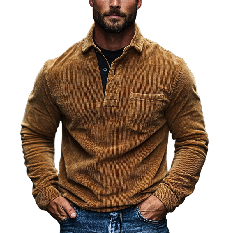 Men's Vintage Corduroy Lapel Pullover Sweatshirt MTA2833I9X