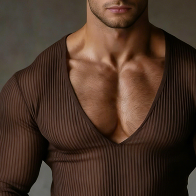 Men's Retro Casual Striped V-Neck Long-Sleeve T-Shirt MTZ1989A1TO