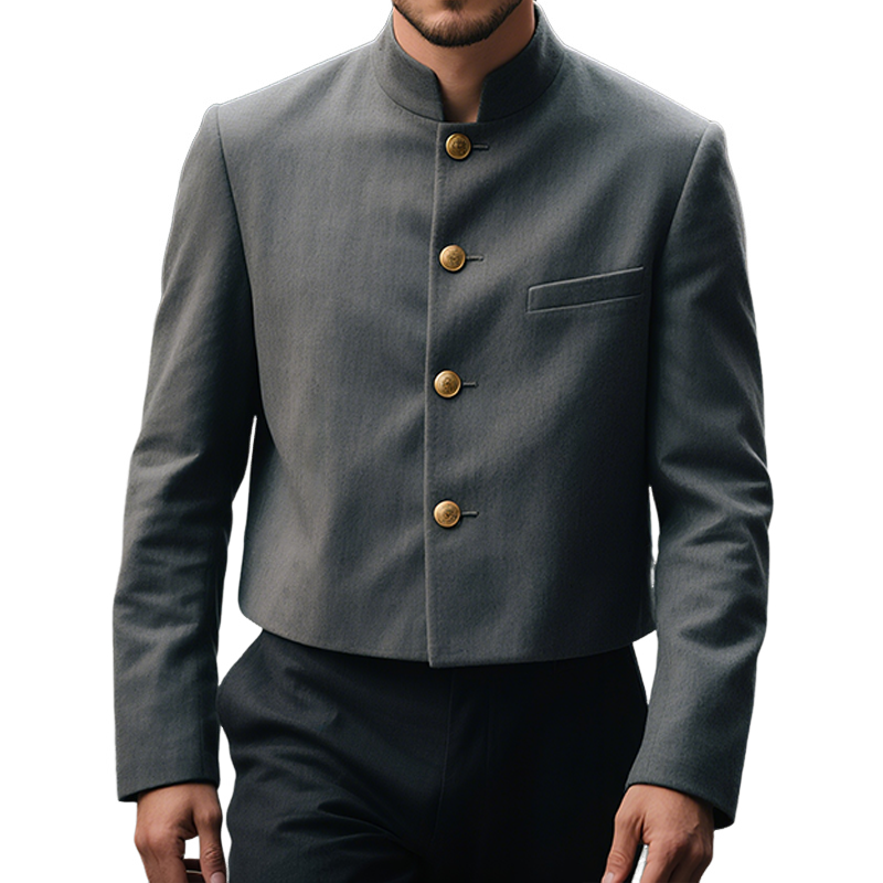 Men's Retro Casual Stand Collar Cropped Single Breasted Blazer MTA0750G8TO