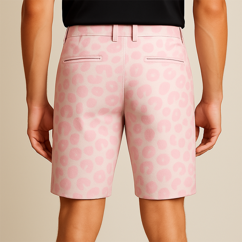 Men's Spring And Summer Fashion Casual Pink Denim Leopard Shorts MTA1369E4K