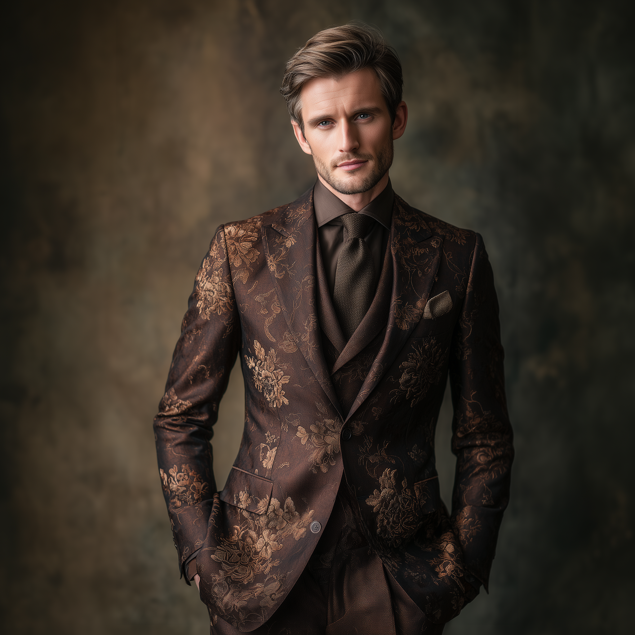 Men's Classic Vintage Floral Print Cotton Blend Single-Breasted Slim-Fit Blazer MTA0683H7K