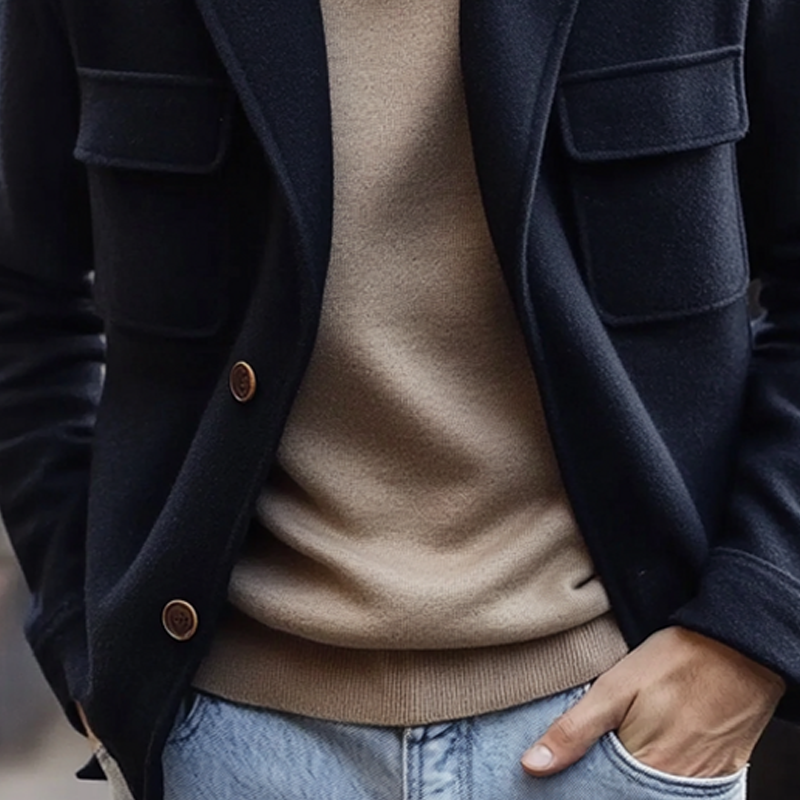 Men's Casual Solid Color Lapel Blended Jacket MTA2333I2X