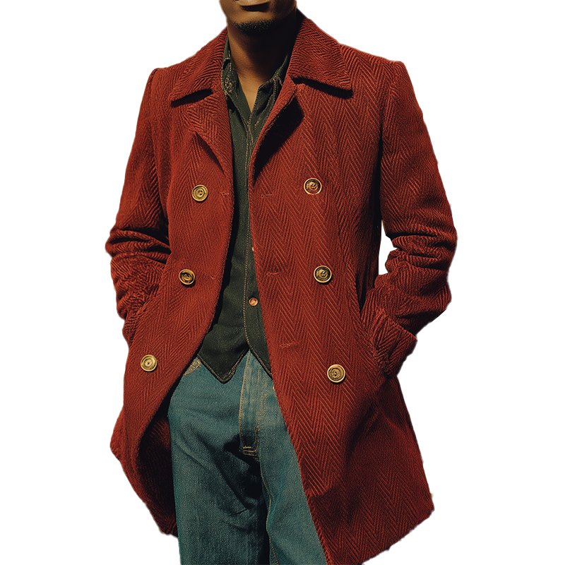 Men's Winter Fashion Herringbone Velvet Double-Breasted Coat MTA2788J3P