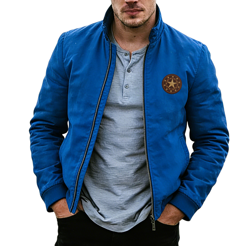 Men's Retro Casual Star Embroidered Stand Collar Zipper Jacket MTA1210L7TO