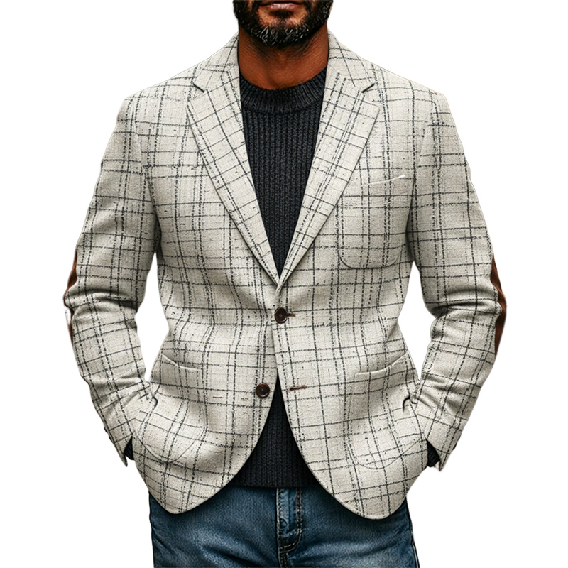 Men's Blended Plaid Lapel Patchwork Blazer MTA2492K6X
