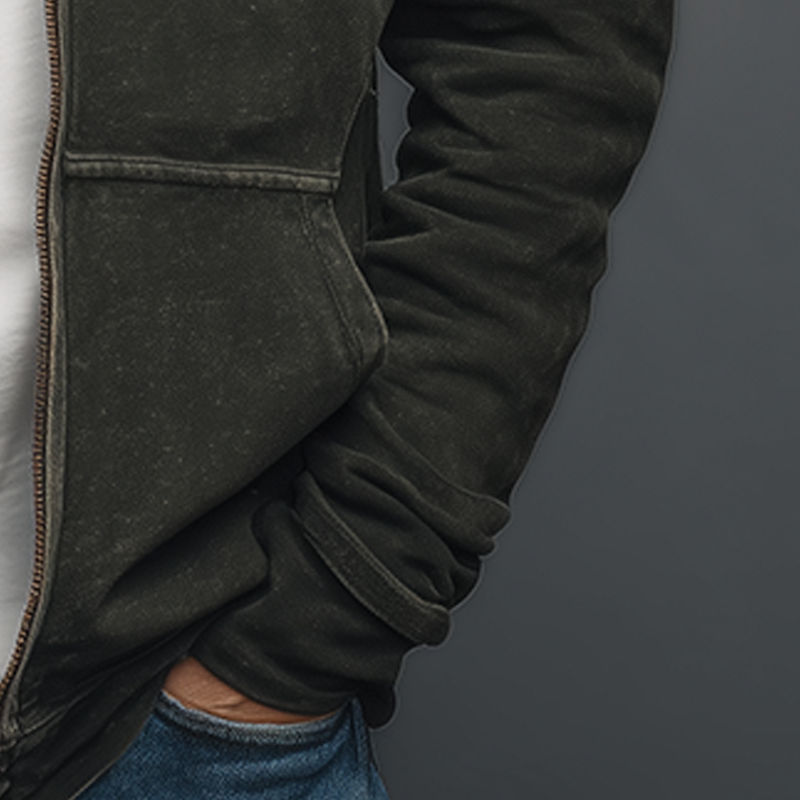 Men's Autumn Retro Washed Distressed Hooded Zipper Sweatshirt Cardigan MTA1337I9P