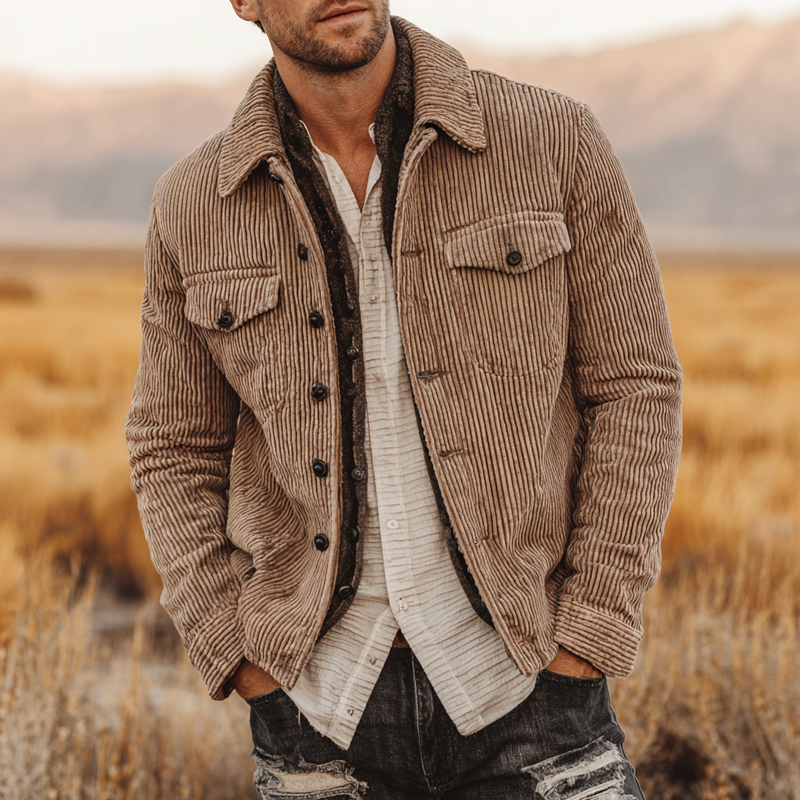 Men's Ribfleecevelvet Lapel Single Breasted Jacket MTA0180I9Z