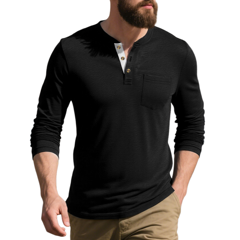Men's Cotton Blend Colorblock Henley Collar Long Sleeve T-Shirt MTA2837G8X