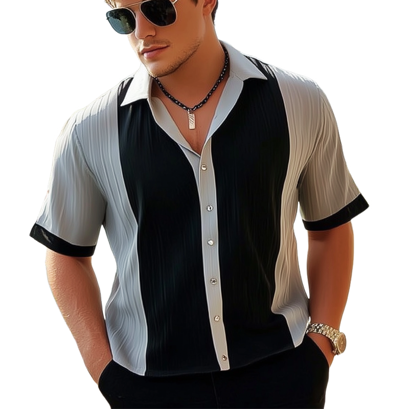 Men's Summer Striped Colorblock Short-sleeved Shirt MTA2181G6U