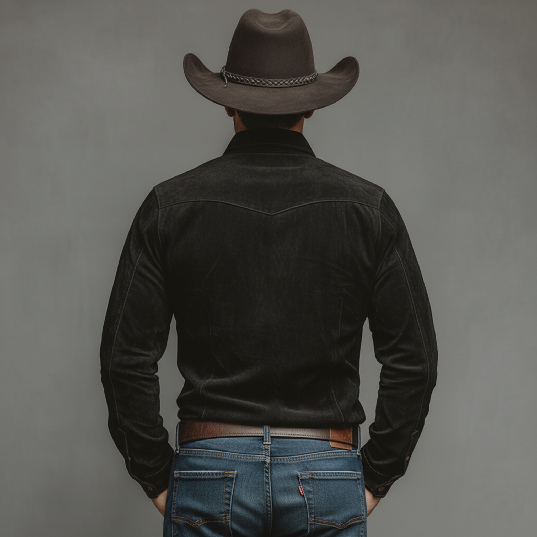 Men's Classic Retro Western Style Epaulette Design Faux Suede Long-sleeved Shirt MTA1741K5K