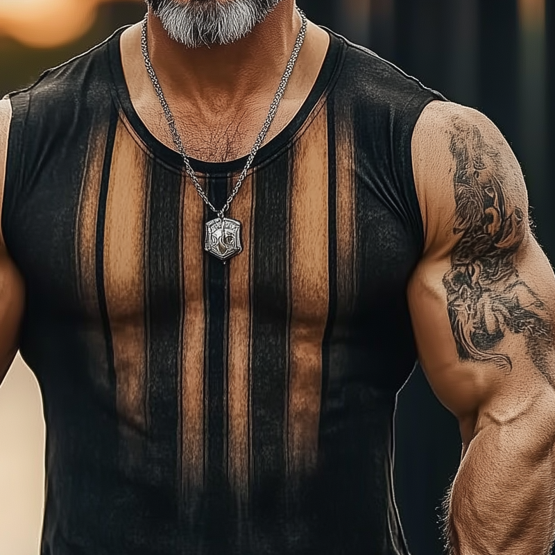 Men's Vintage Stripe Print Crew Neck Tank Tops MTA2090F8X