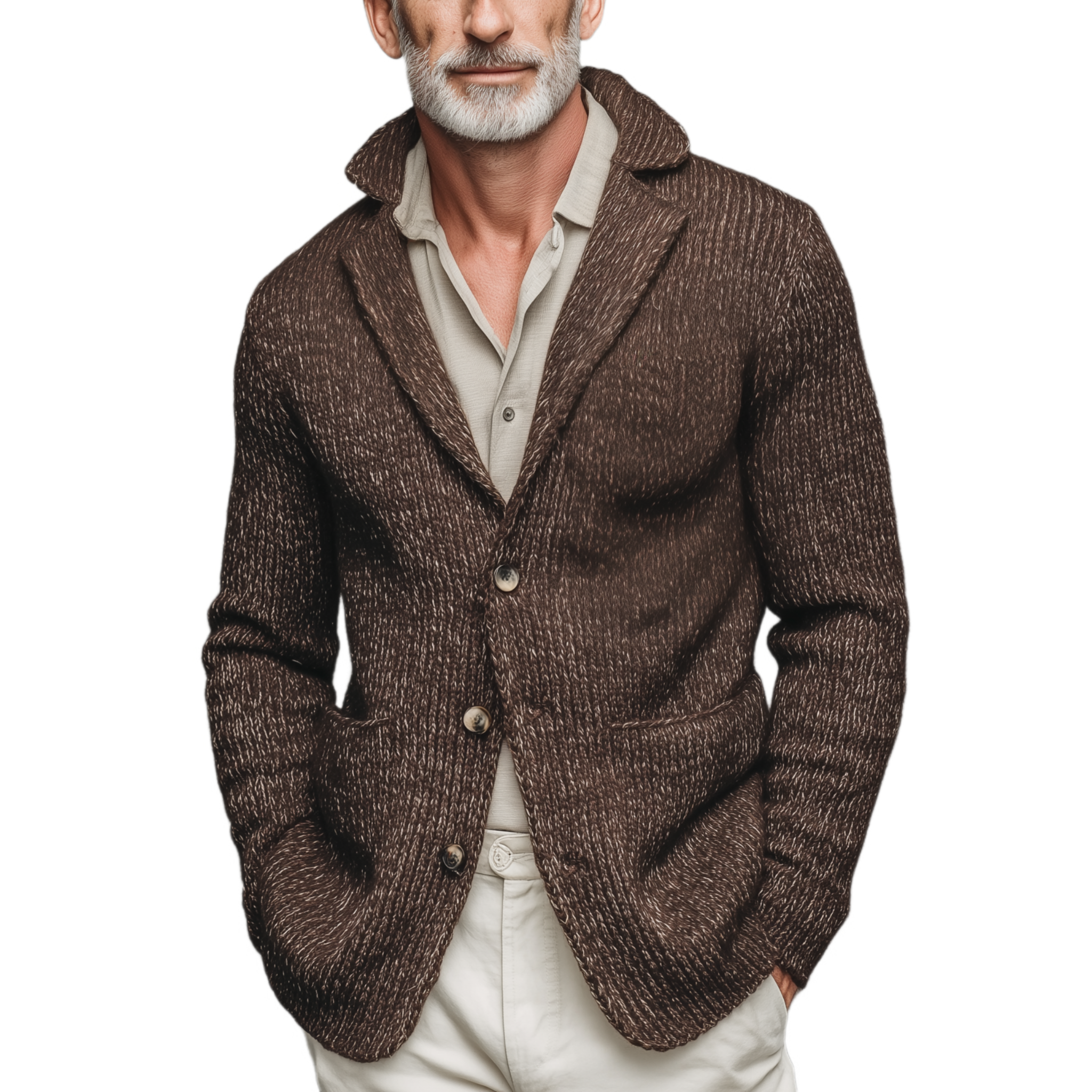 Men's Classic Casual Suit Collar Single-Breasted Slim Fit Knit Cardigan MTA3057J2K