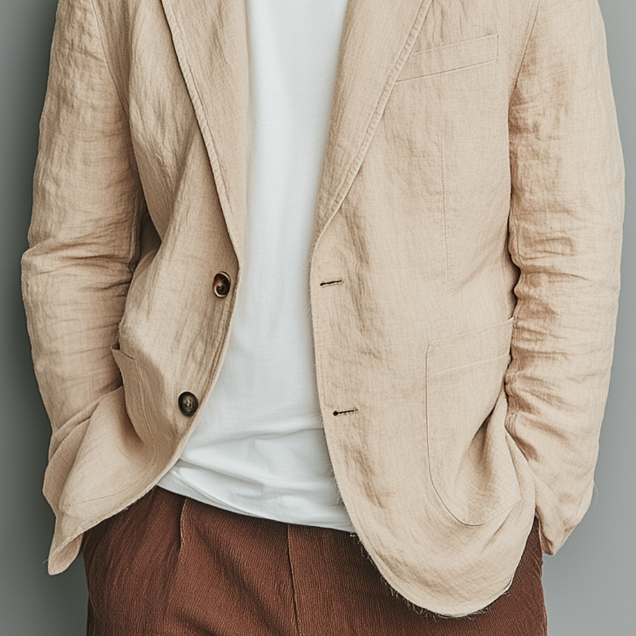 Men's Classic Casual Cotton And Linen Solid Color Single-breasted Two-button Blazer MTA2530G6K
