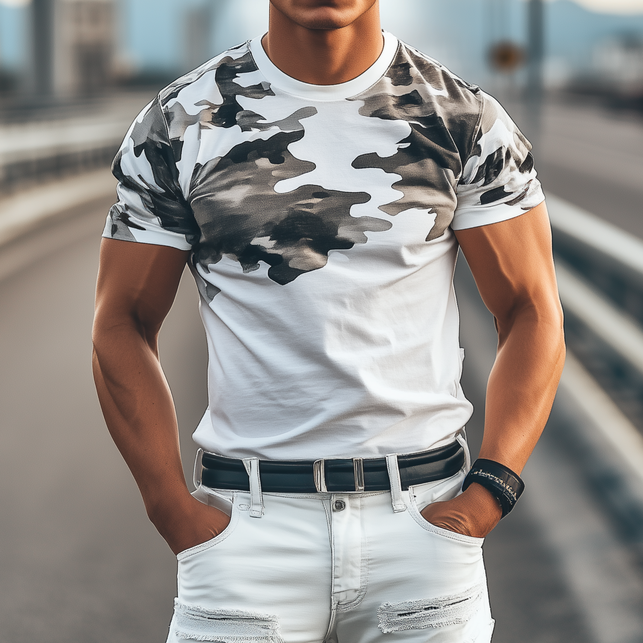 Men's Classic Casual Cotton Blend Camouflage Print Slim Fit Round Neck Short Sleeve T-Shirt MTA2115G8K