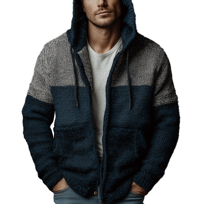 Men's Winter Fashion Mixed Color Cotton Knitted Hooded Cardigan Sweater MTA1041J7P