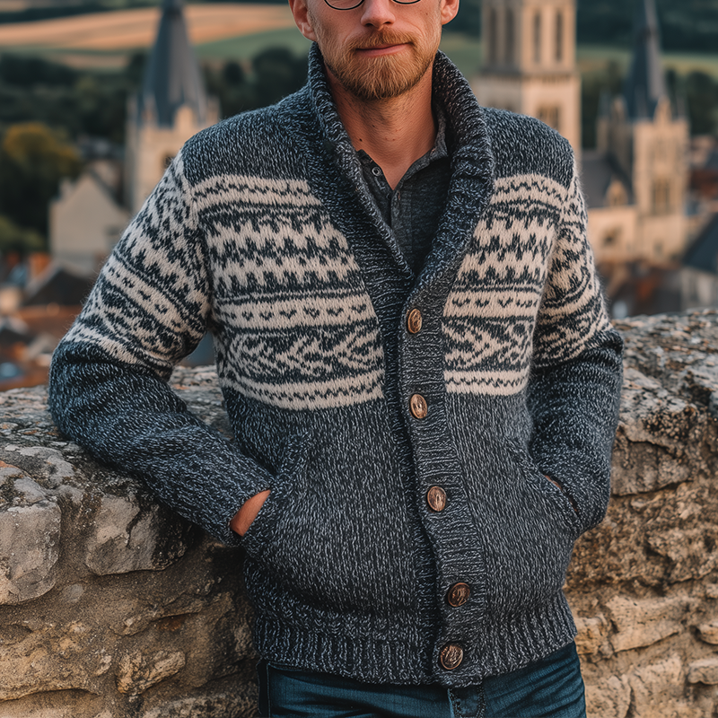 Men's Winter Vintage Knitted Jacquard Cotton Cardigan MTA1606J8P