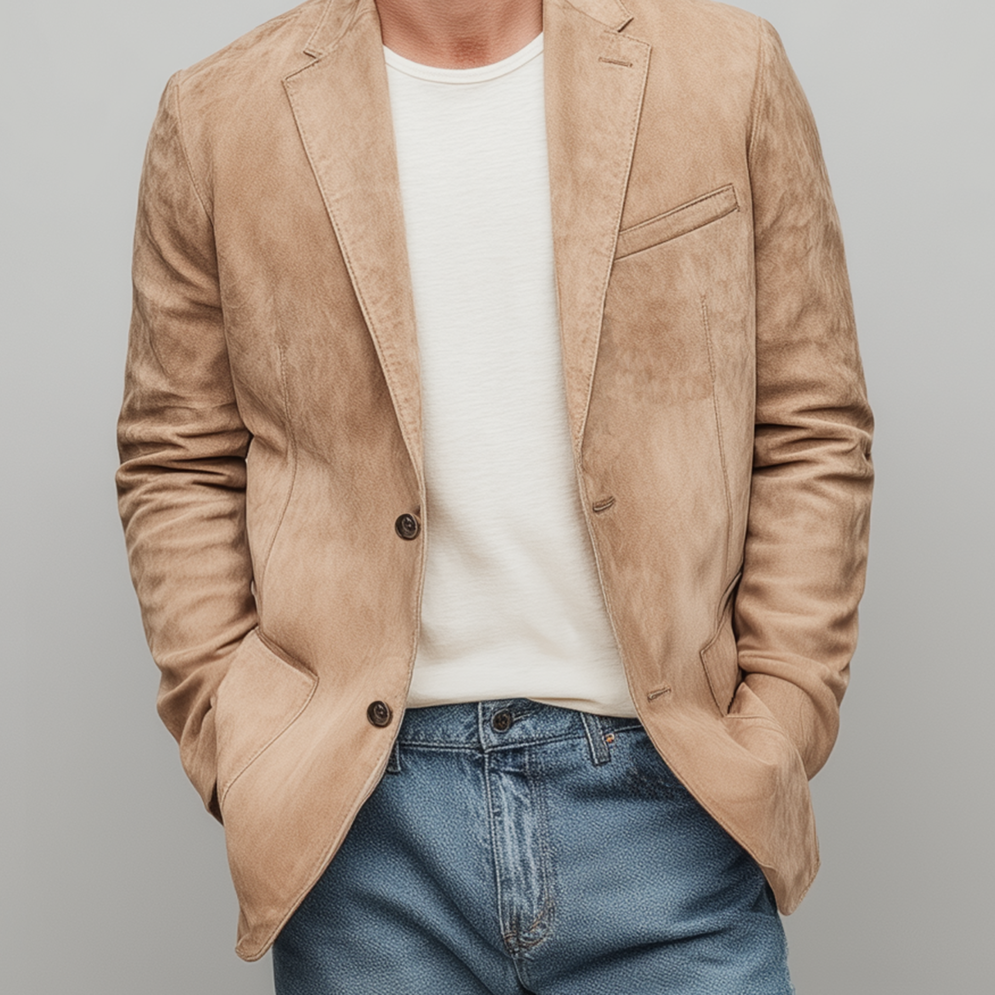 Men's Fashion Casual Solid Color Thin Suede Single Breasted Blazer MTA1856G3K