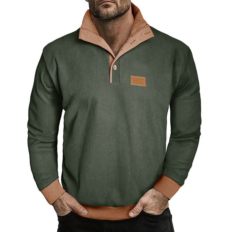 Men's Contrasting Corduroy Stand-up Collar Sweatshirt MTA2550H3X
