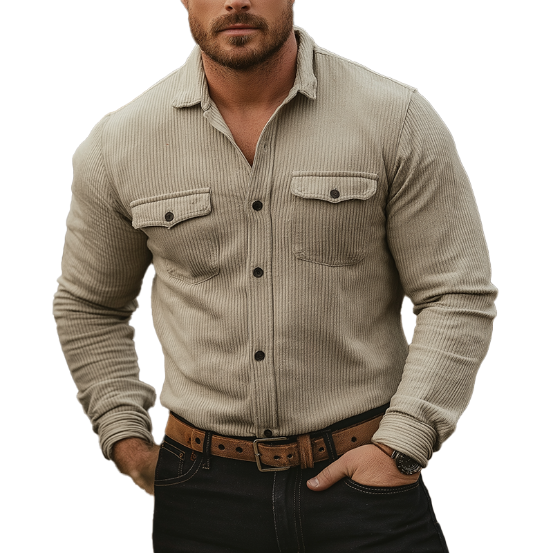 Men's Retro Corduroy Button-Up Shirt MTA1974K5P
