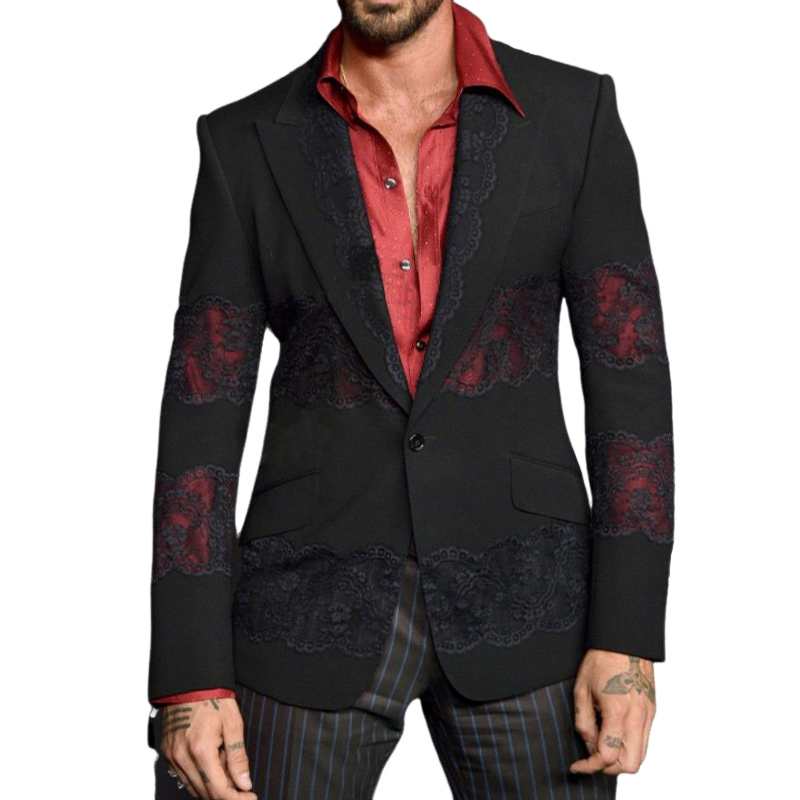 Men's Stylish Retro Lace Patchwork Slim-fit Blazer 32386439K