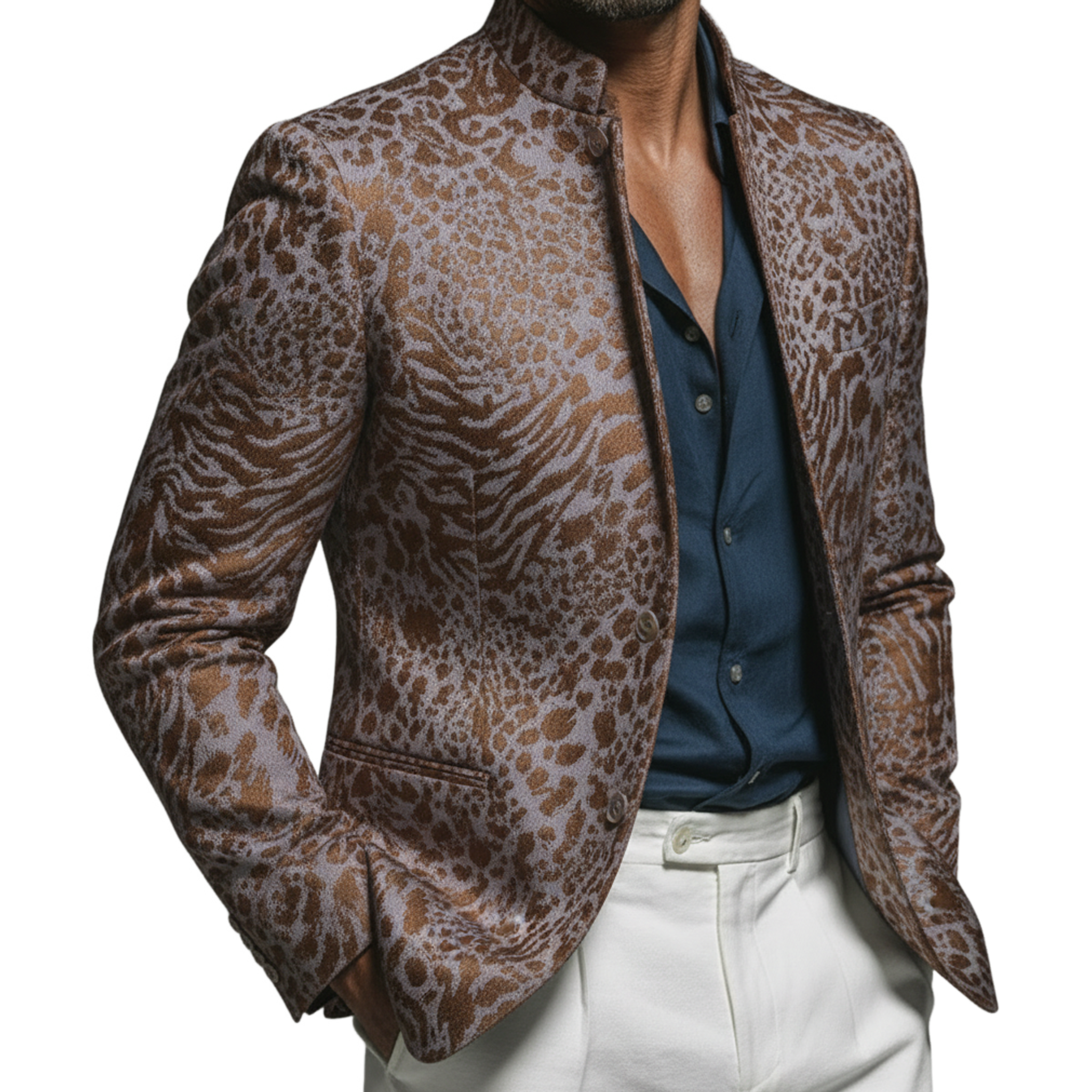 Men's Classic Vintage Stand-collar Blended Jacquard Jacket MTA3088L6K