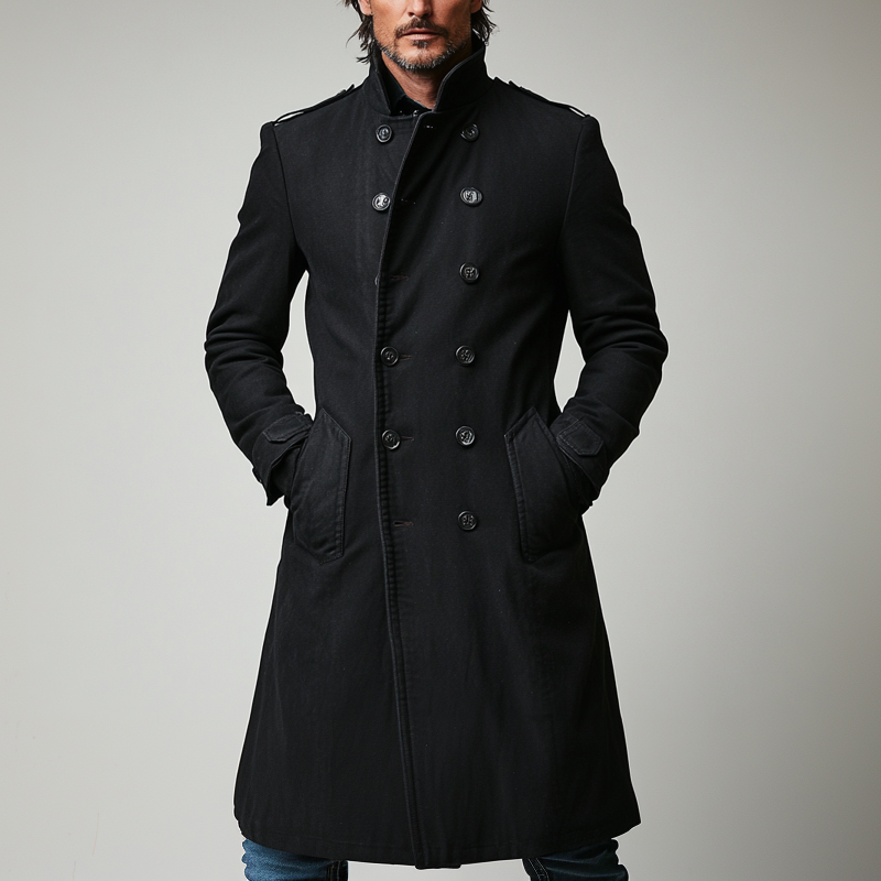 Men's Solid Color Cotton Blend Double-breasted Lapel Long Coat MTA1591K5X