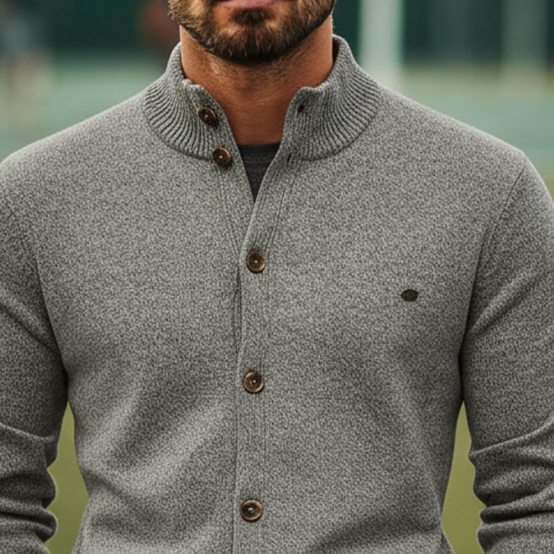 Men's Solid Color Stand Collar Single-breasted Knit Cardigan MTA2864J5X