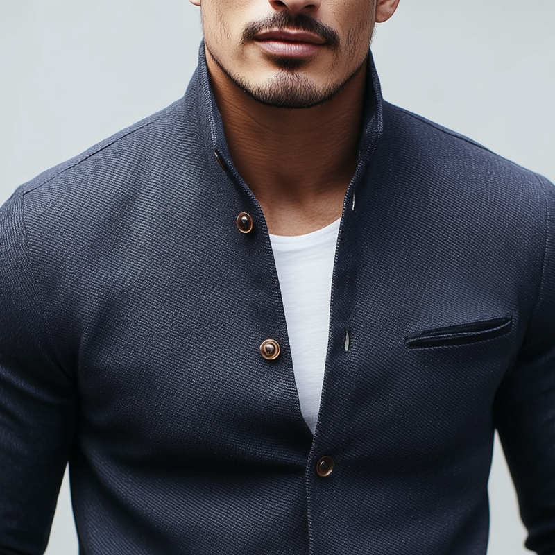 Men's Solid Stand Collar Single Breasted Casual Jacket MTA1955H1Z