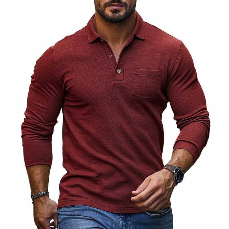 Men's Casual Breathable Skin-friendly Solid Color Cotton Lapel Slim Fit Long Sleeve T-shirt MTA2145G9M