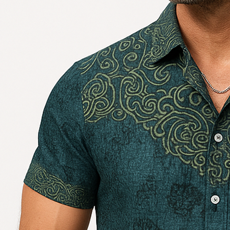Men's Summer Fashion Exquisite Printed Cotton Short Sleeve Shirt MTA1826F3P