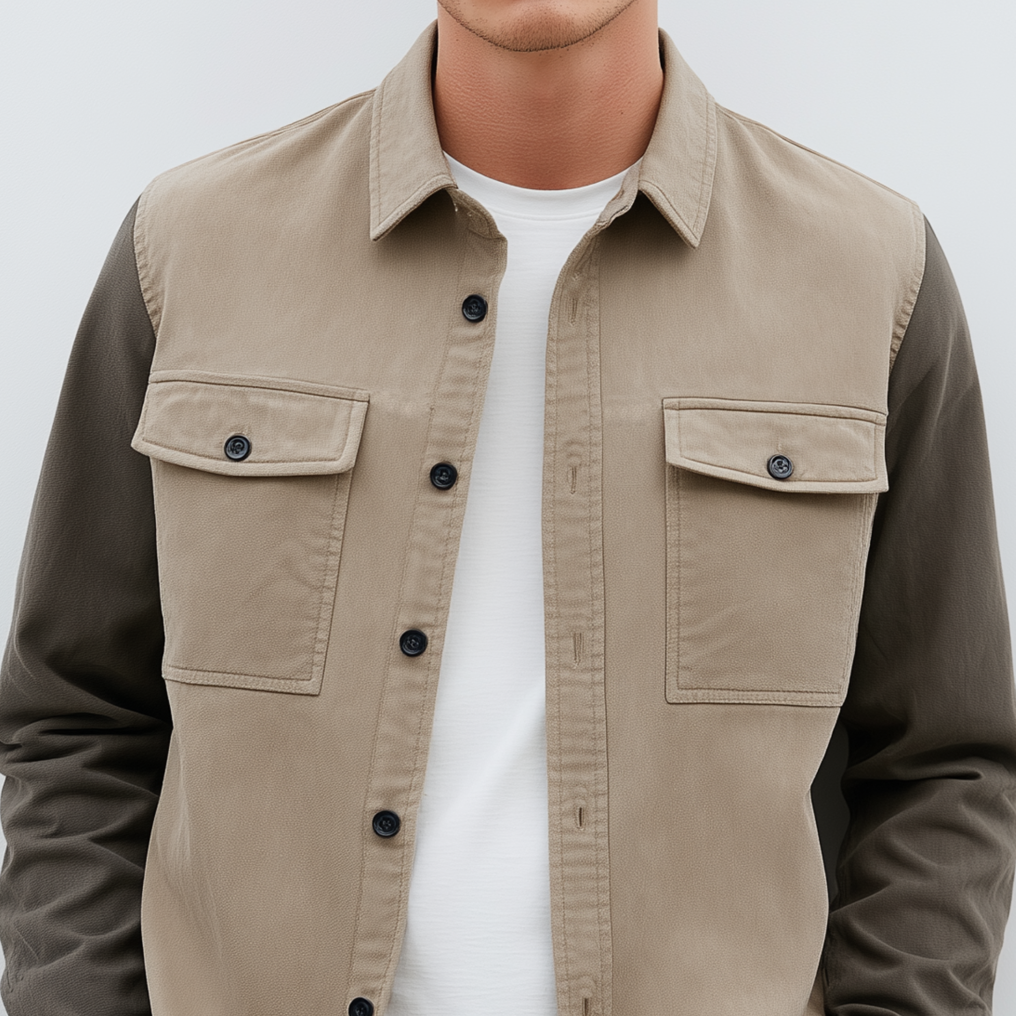 Men's Classic Casual Lapel Contrast Color Stitching Suede Long Sleeve Shirt MTA2970G9K