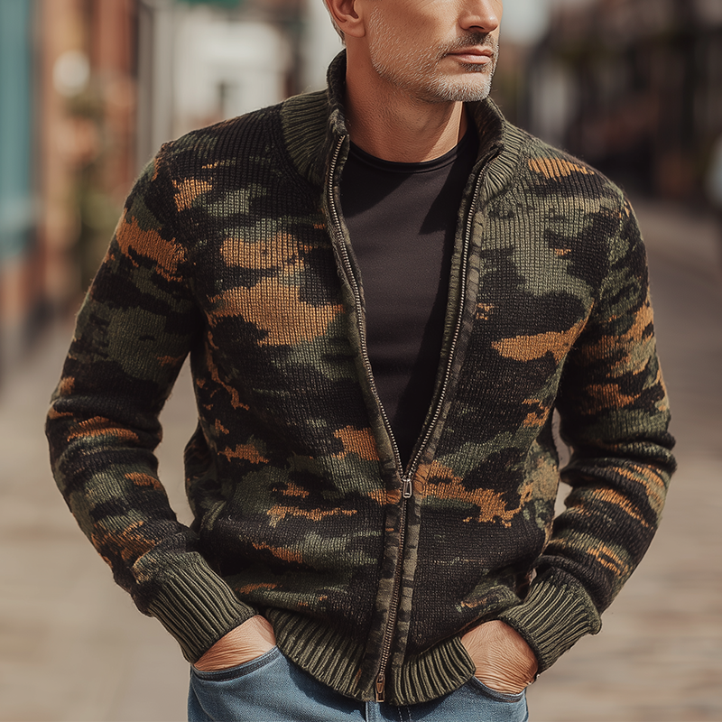 Men's Autumn And Winter Fashion Camouflage Knitted Zipper Sweater Cardigan MTA1362I8P