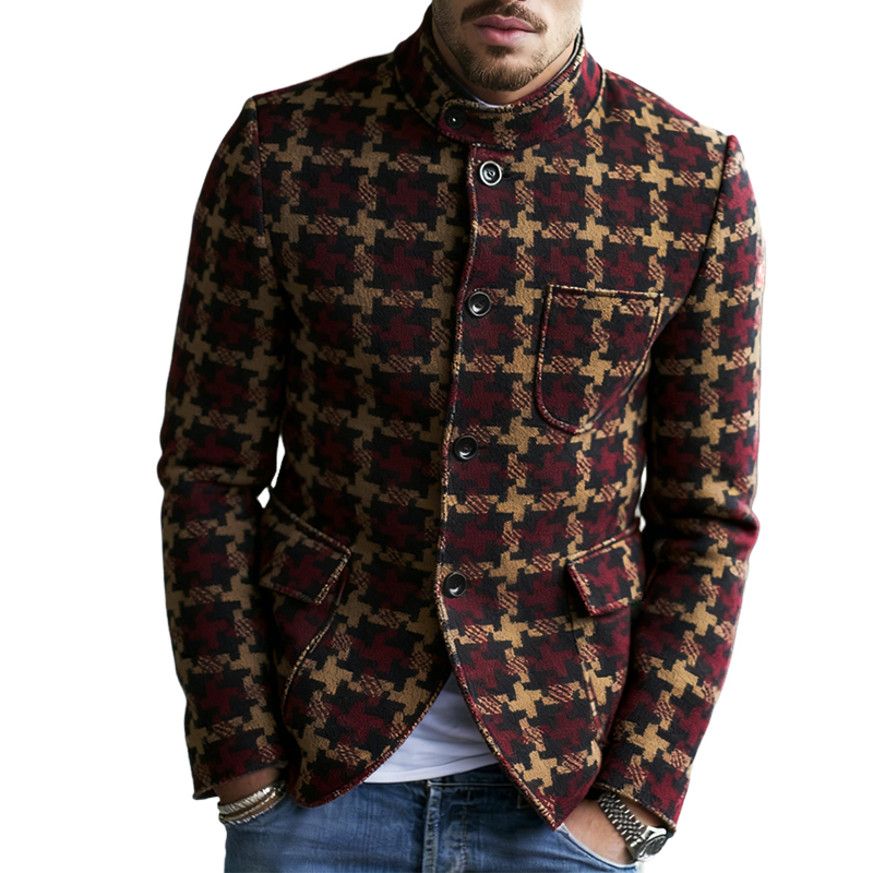 Men's Retro Casual Plaid Stand Collar Jacket MTA1771J2TO