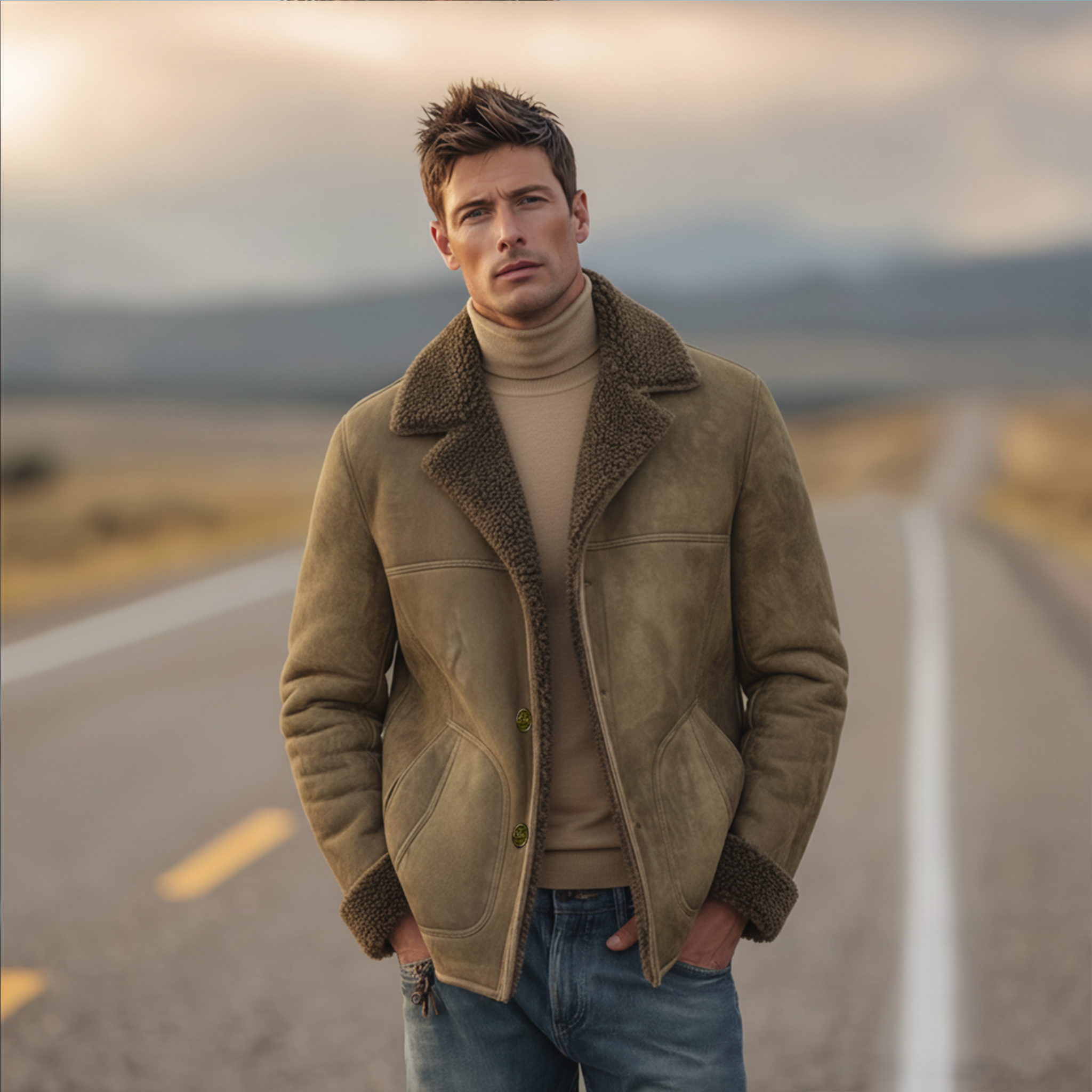 Men's Classic Retro Lapel Fleece-lined Faux Suede Jacket MTA0100K6K