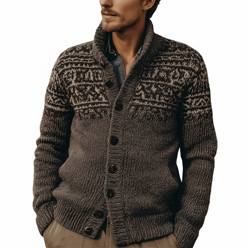 Men's Winter Vintage Cotton Knitted Jacquard Button Cardigan MTA1615J8P
