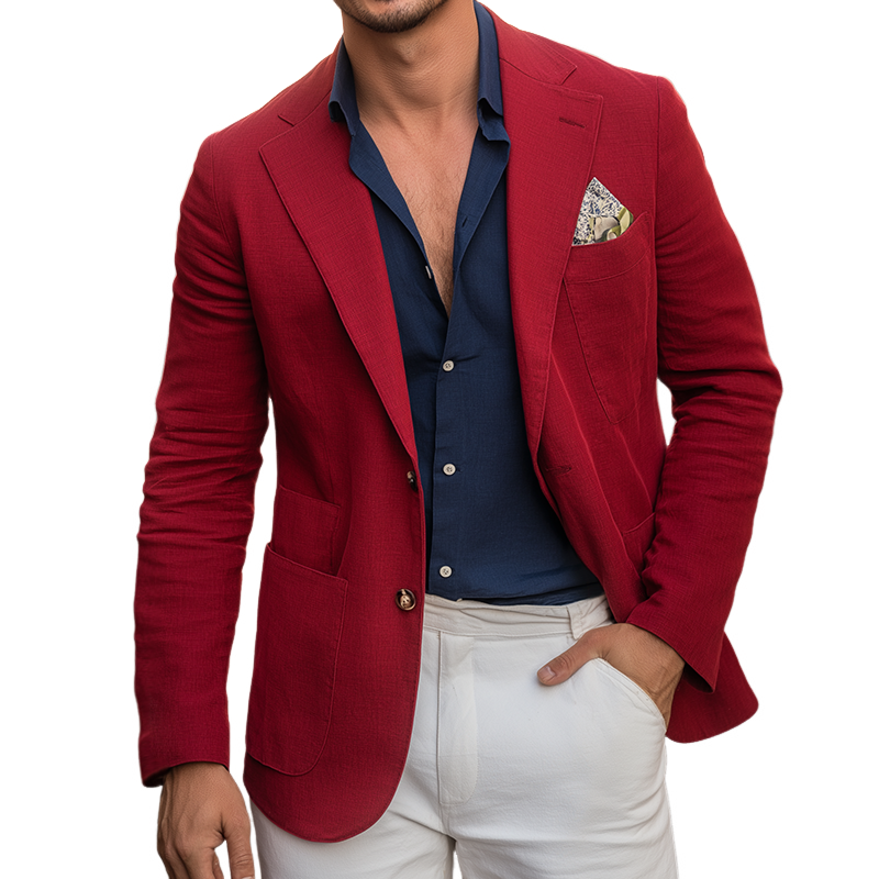 Men's Retro Casual Street Style Linen Solid Color Blazer MTA3017H4TO