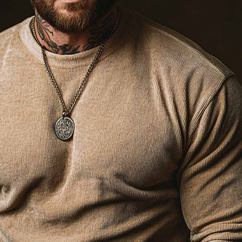 Men's Retro Solid Color Crew Neck Corduroy Long Sleeve Sweatshirt MTA3036J3X