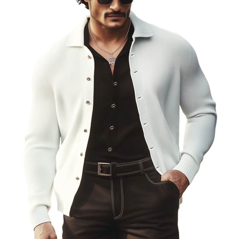 Men's Basic Solid Color Knit Lapel Button Cardigan MTA1180H0U
