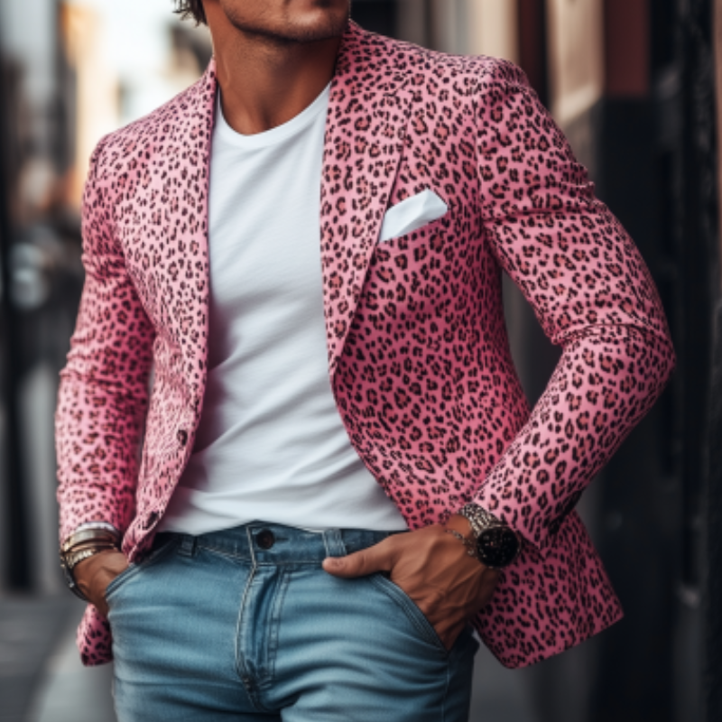 Men's Fashion Spring Summer Leopard Print Slim Fit Single Breasted Blazer 11352262K