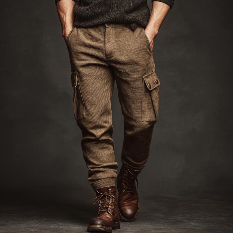 Men's Classic Khaki Textured Slim-fit Pants MTA0128K7U