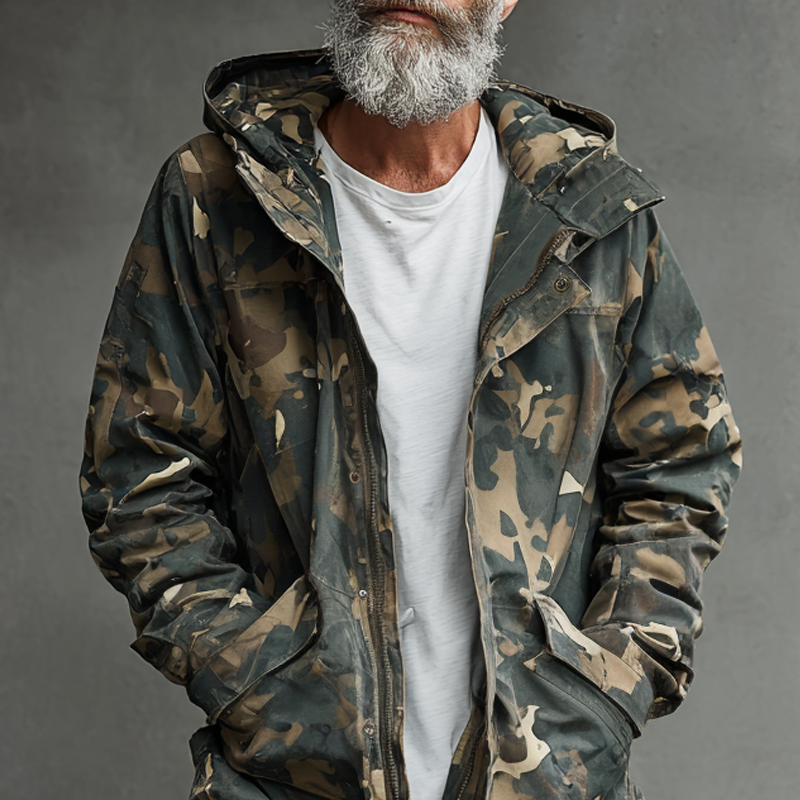 Men's Camouflage Hooded Mid-length Casual Coat MTA1359H7Z