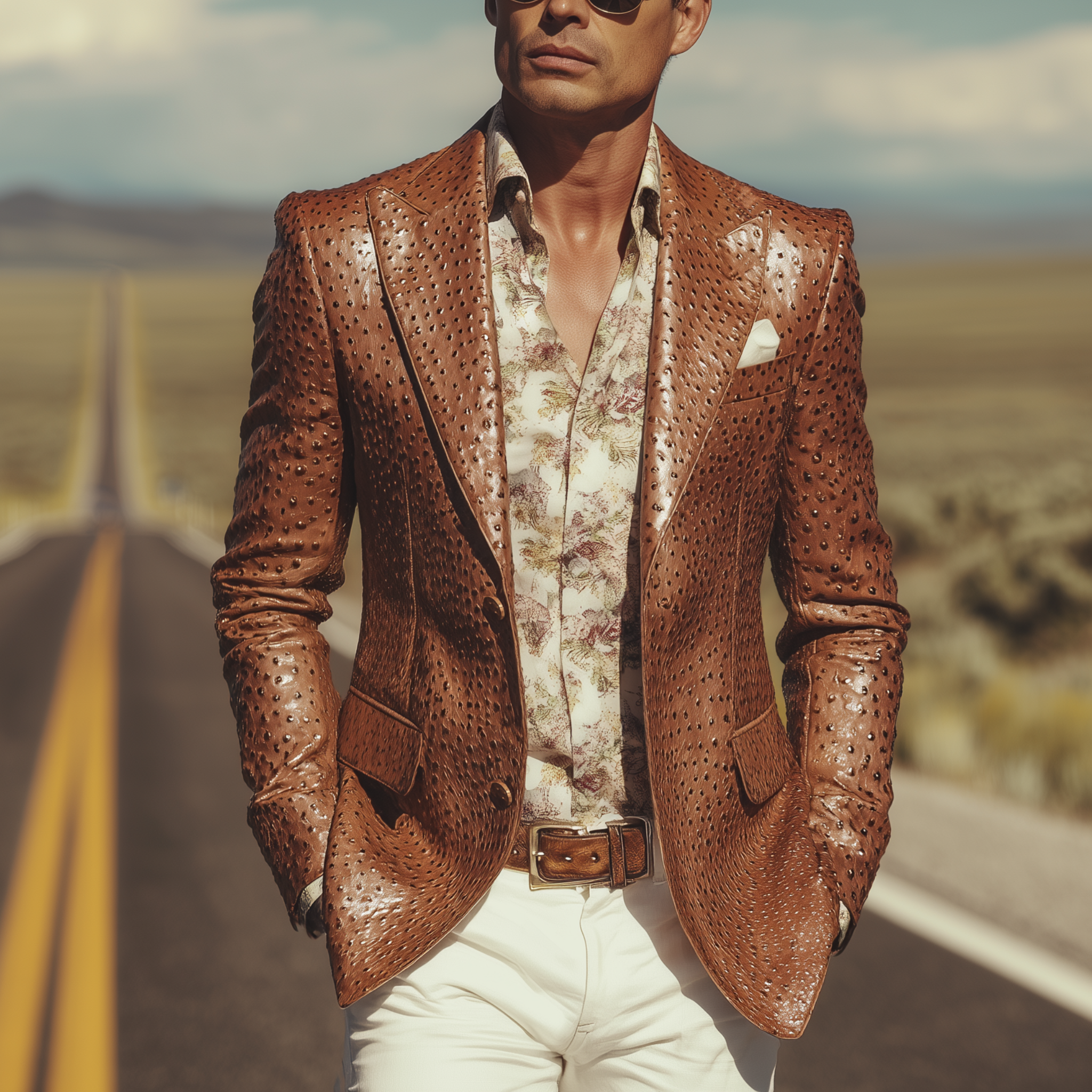 Men's Classic Retro Western Style Textured PU Leather Slim Fit Single-breasted Blazer MTA1518H2K