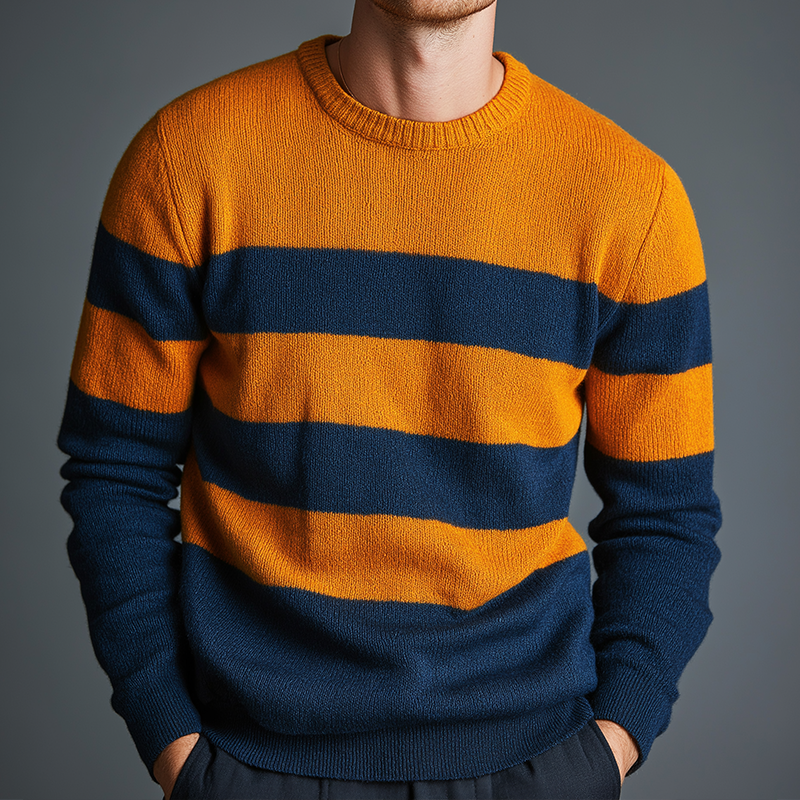 Men's Retro Casual Colorblock Pullover Crew Neck Sweater MTA0940J1TO