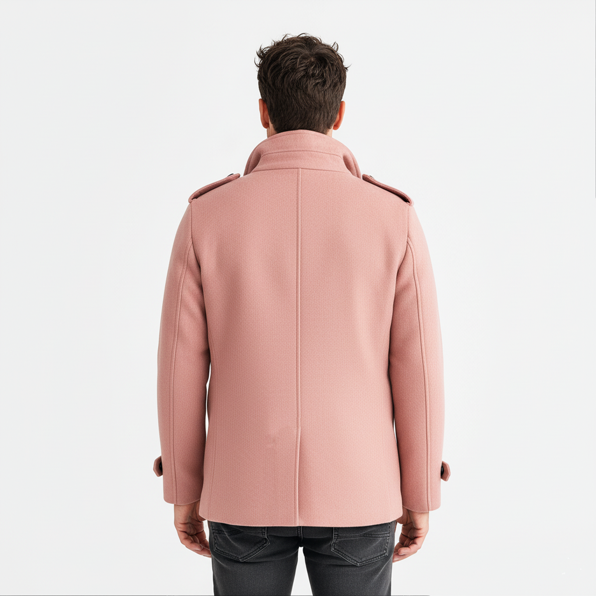 Men's Classic Retro Lapel Epaulettes And Cuffs Pink  Faux Wool Double-breasted Jacket MTA2691I7K