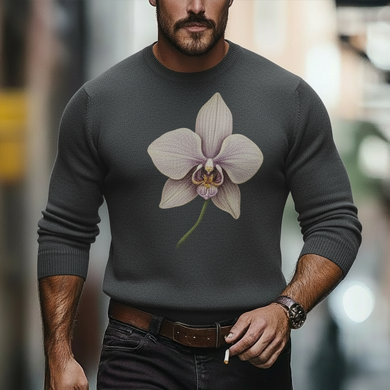 Men's Winter Vintage Cotton Yarn Knitted Jacquard Round Neck Sweater MTA1906L4P